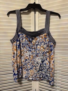 Anthropologie Blue White and Yellow Floral Strappy Camisole